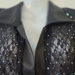 Elegant Black Lace Jacket with Satin & Rhinestone Accents
